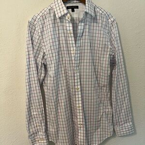 Banana Republic Men's Plaid Shirt - White, Purple, Gray and Blue